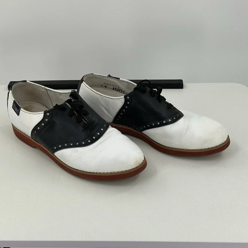 Vintage Dexter Saddle Shoes Mens 8 Black White Spectator Oxford USA Retro Preppy